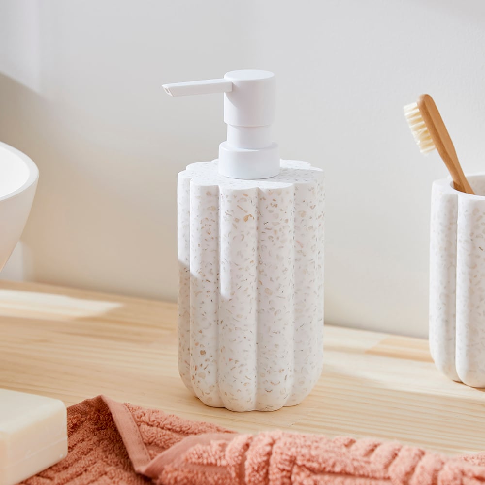 White soap dispenser for outlet bathroom