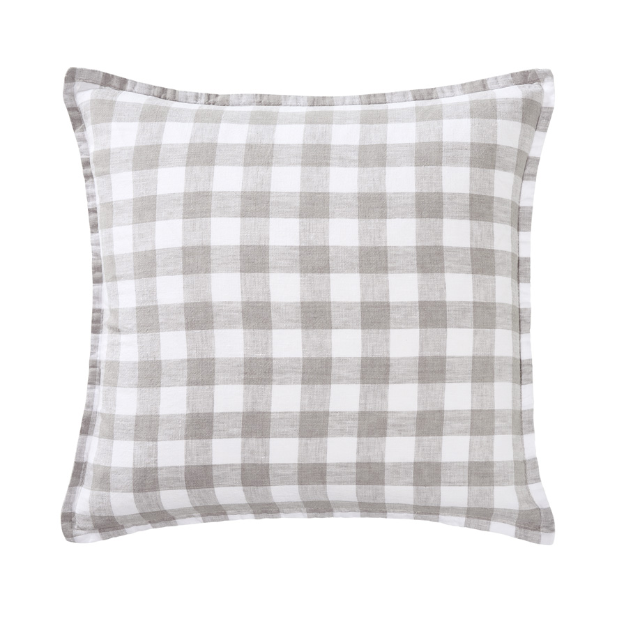 Belgian Seal Grey White Check Vintage Washed Linen Cushion Adairs