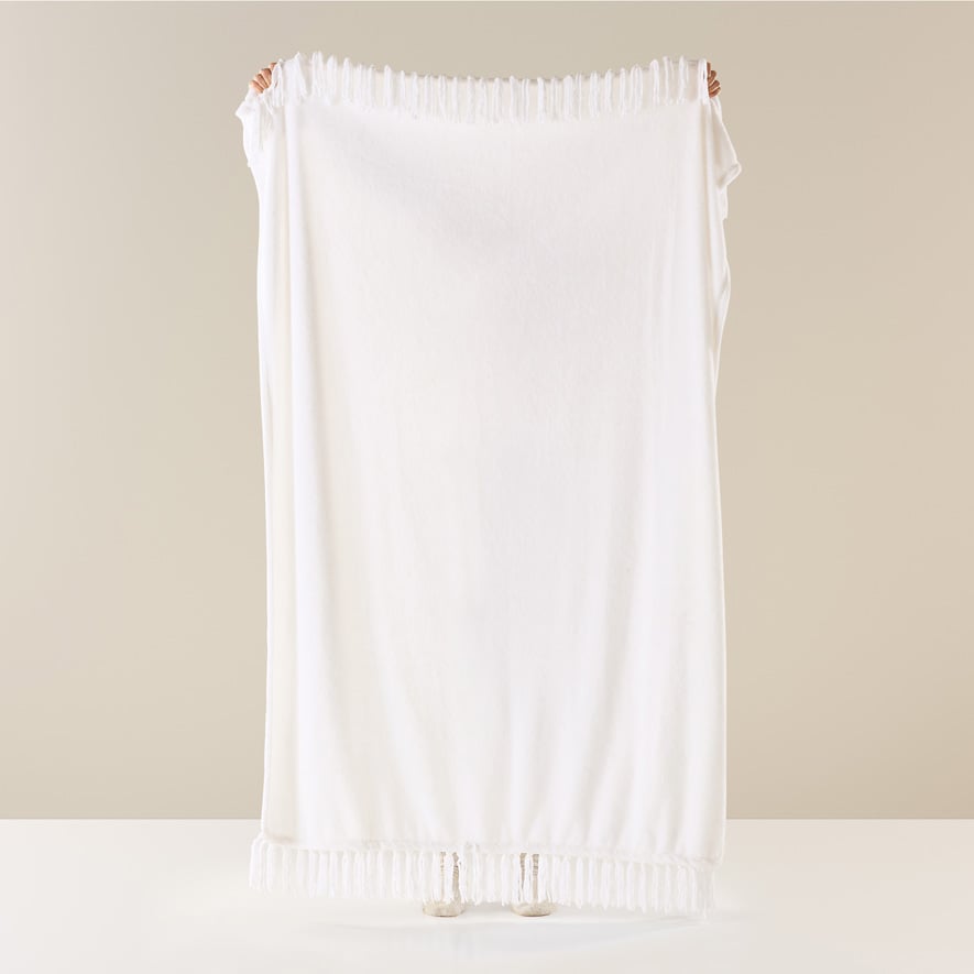 Aspen White Fleece Tassel Throw Homewares Adairs