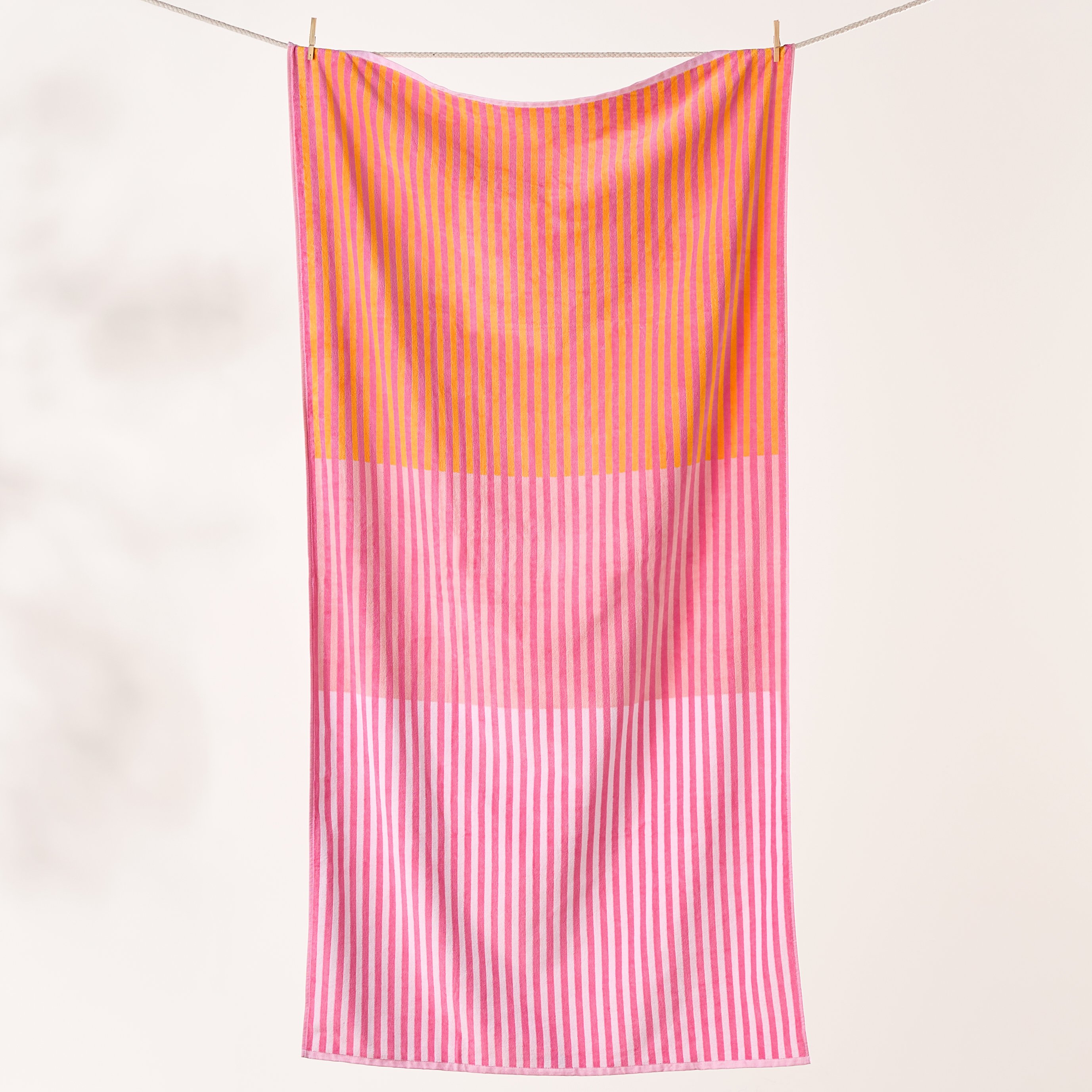 Velour Block Stripe Pink Beach Towel | Adairs