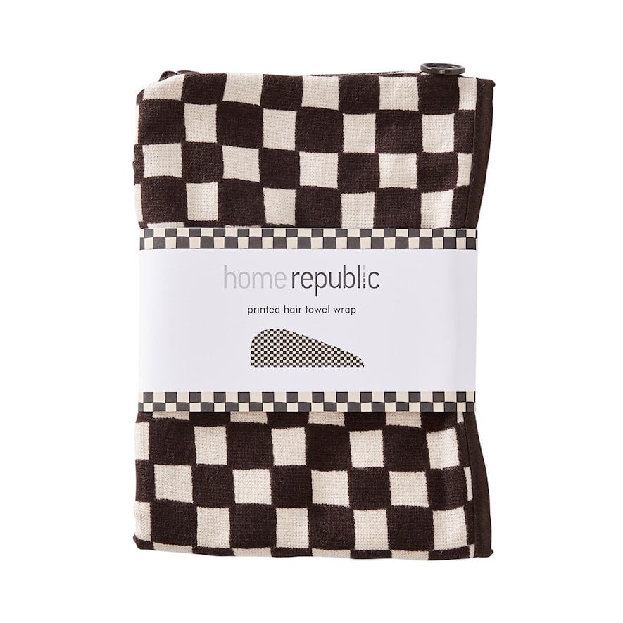 Black Check Hair Towel Wrap Bathroom Adairs