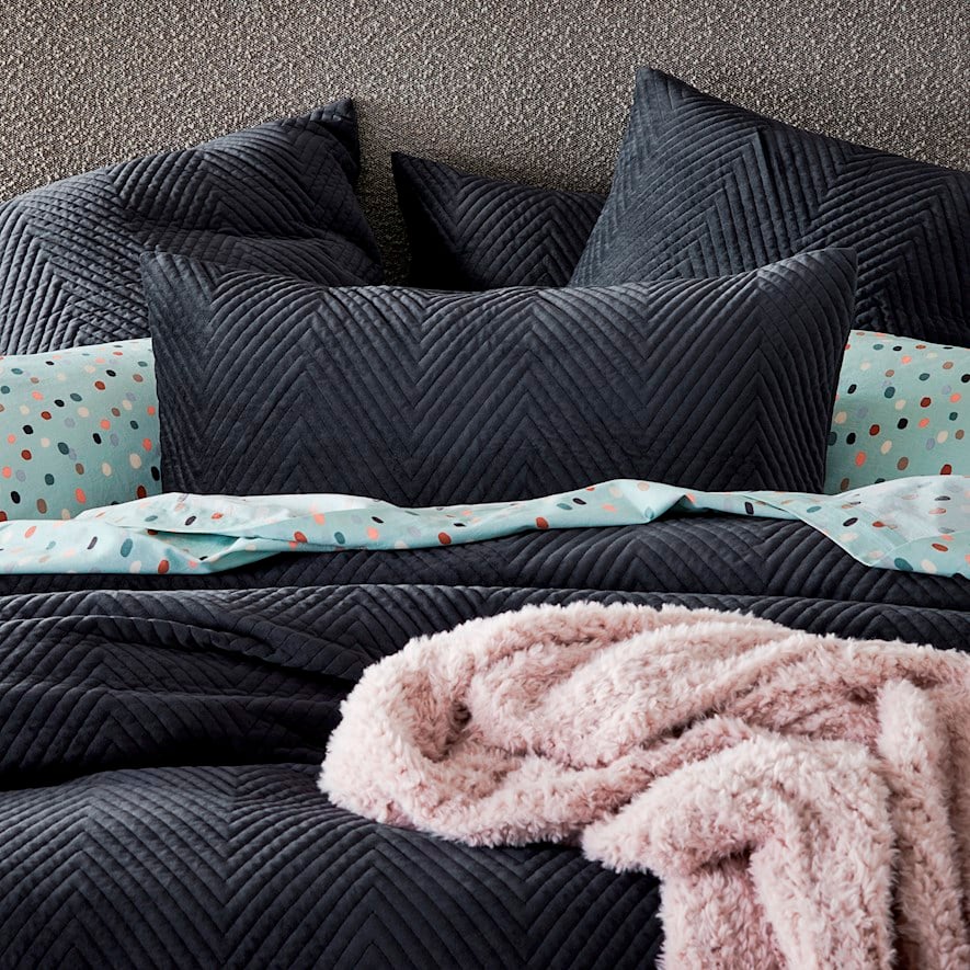 Chevron Dark Slate Velvet Quilted Pillowcases | Adairs