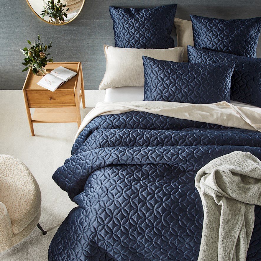 Selma Navy Velvet Quilted Quilt Cover | Bedding | Adairs