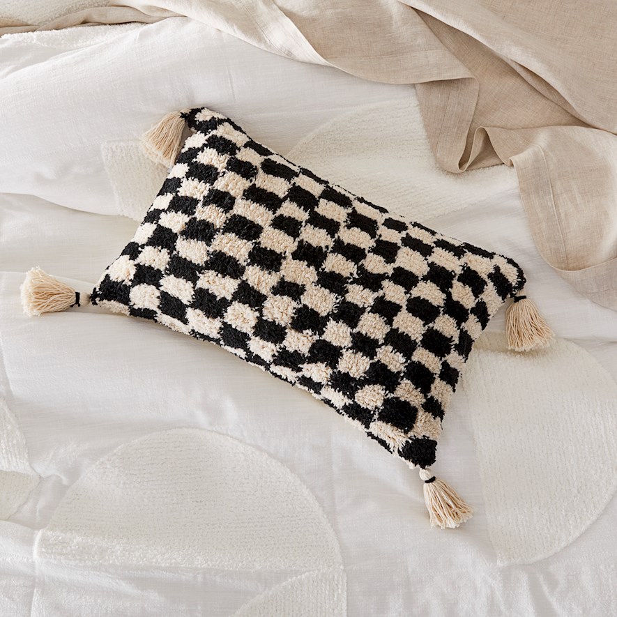 Checkerboard Black Tufted Cushion | Adairs