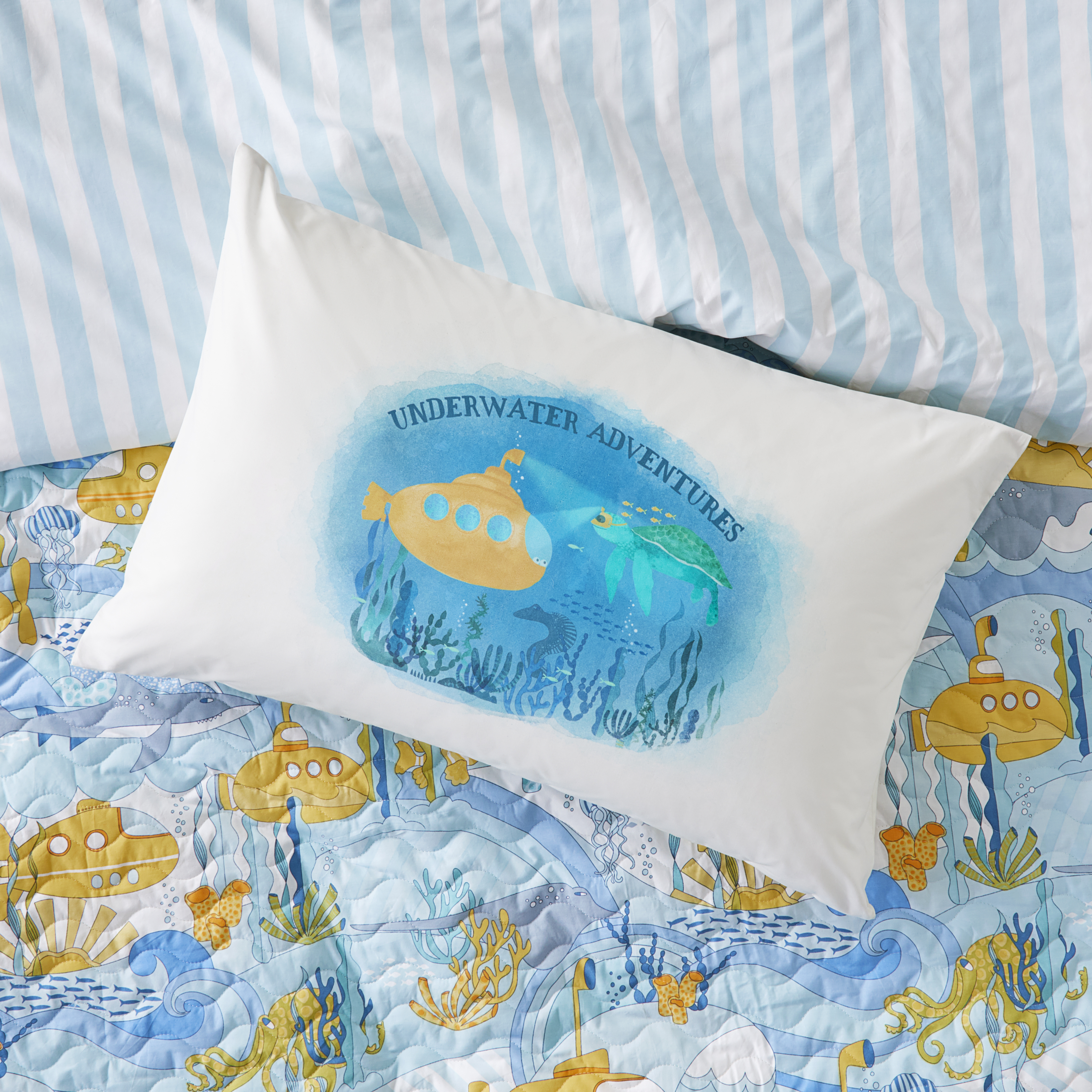 Adairs Kids - Underwater Adventure Kids Text Pillowcase | Adairs