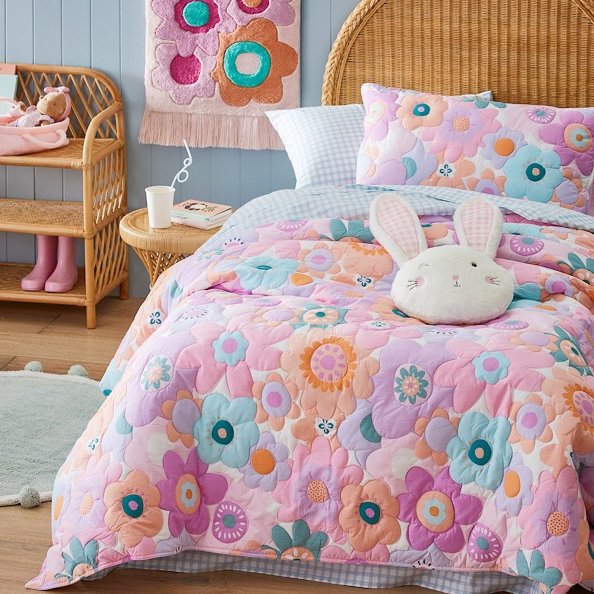 Adairs Kids - Poppy Floral Quilted Quilt Cover Set, Kids Bedroom