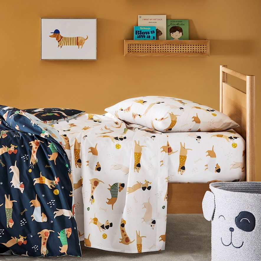 Adairs Kids Playful Puppies White Sheet Set Adairs