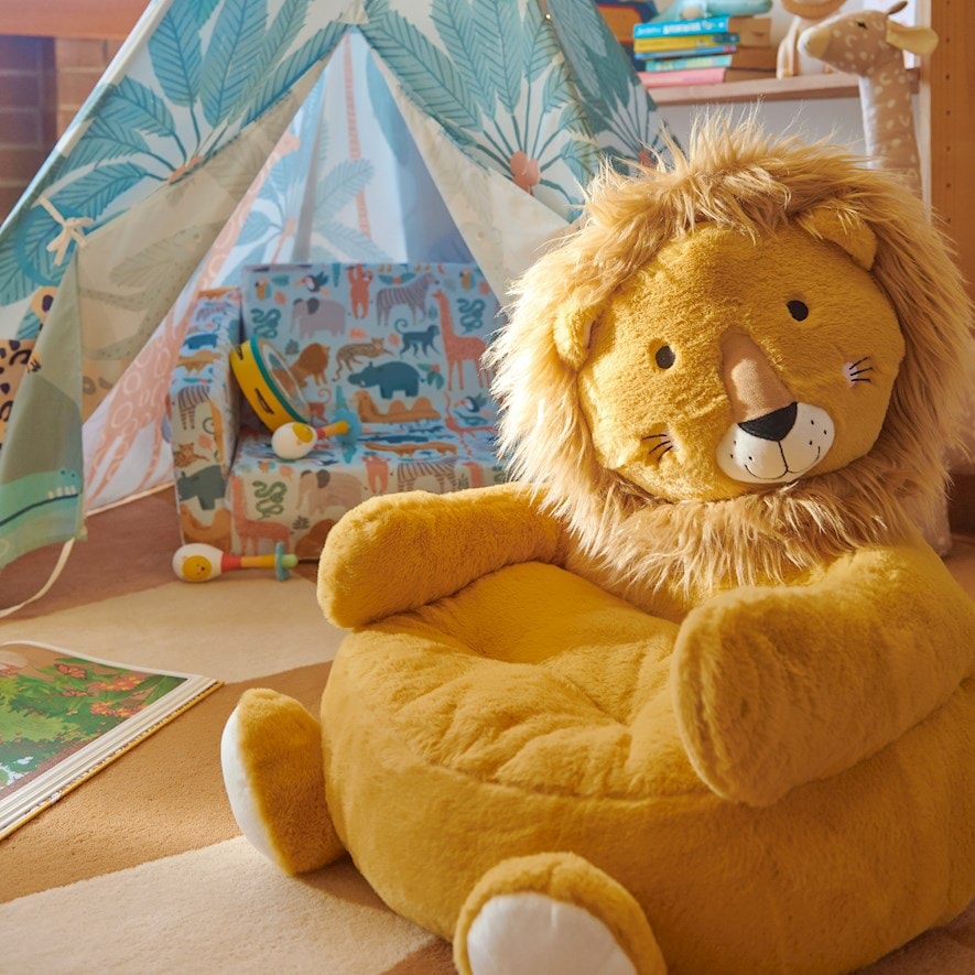 Adairs Kids Animal Tan Lion Cuddle Chair Adairs