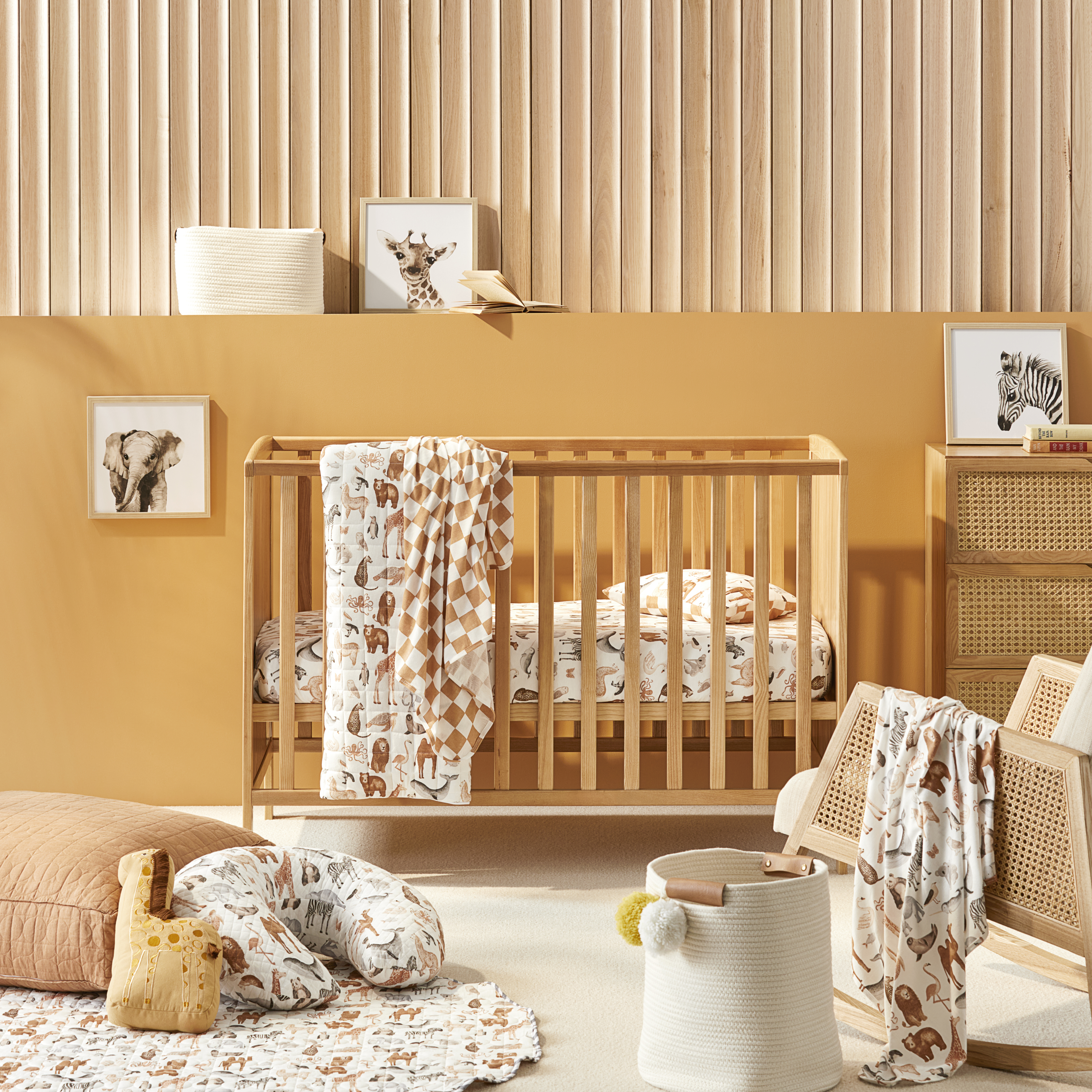 Adairs Baby Encyclopedia Animals Neutrals Jersey Quilted Cot Quilt Cover Set Adairs