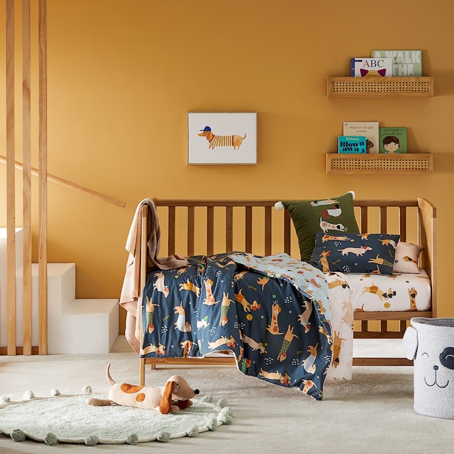 Adairs Kids Playful Puppies Cot Navy Quilt Cover Set Adairs