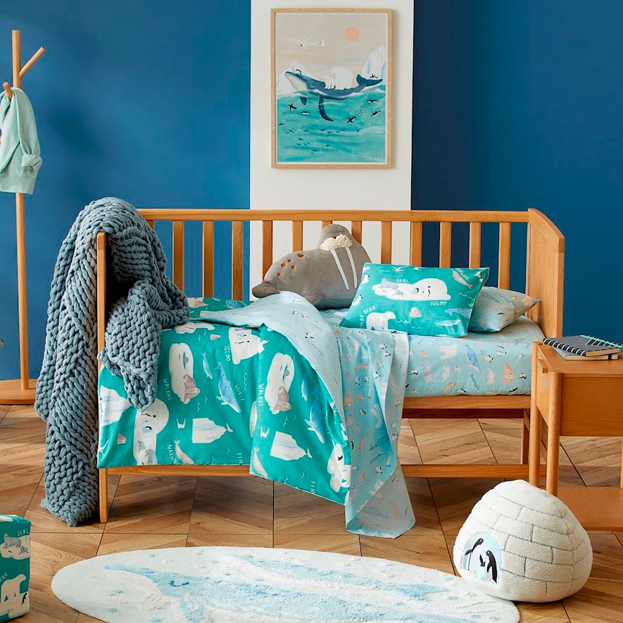 Adairs Kids Arctic Friends Sea Green Cot Quilt Cover Set