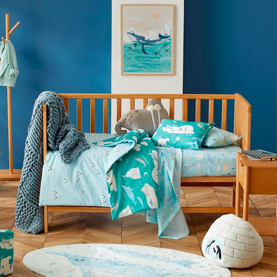 Adairs Kids Arctic Friends Sea Green Cot Quilt Cover Set