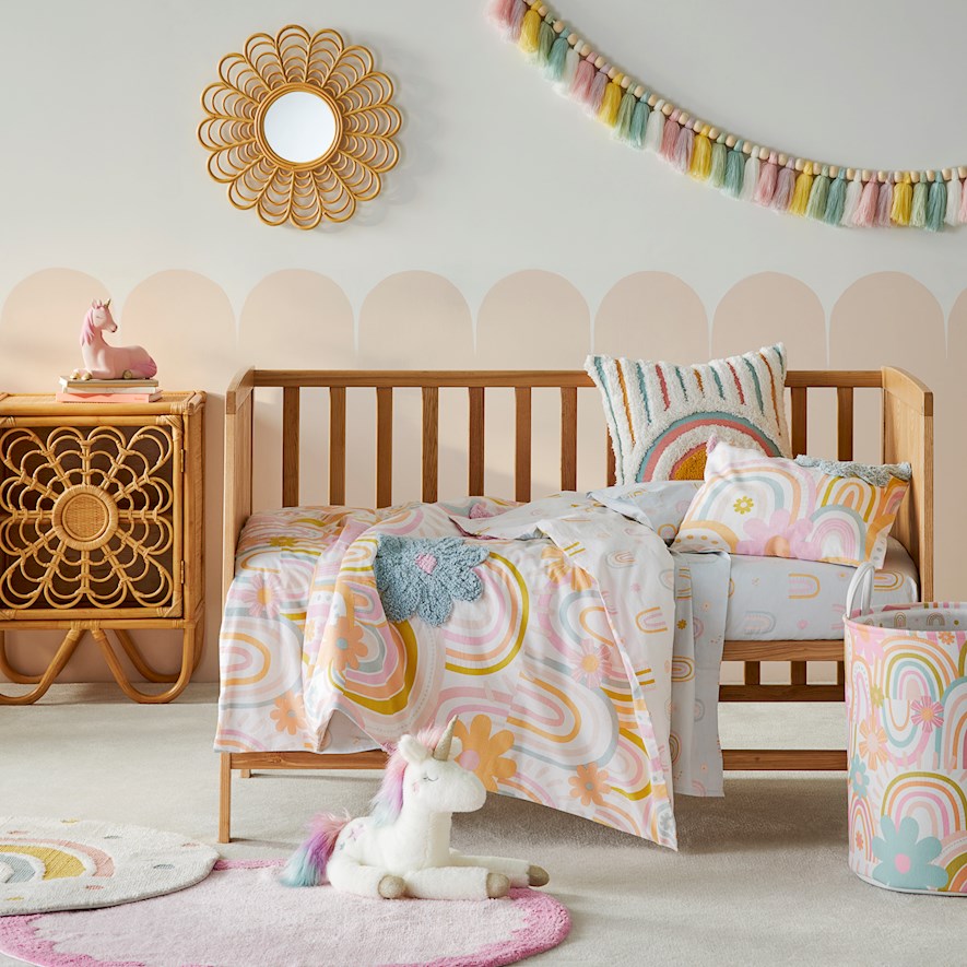 Adairs Kids Sunshine Rainbows Cot Quilt Cover Set Adairs