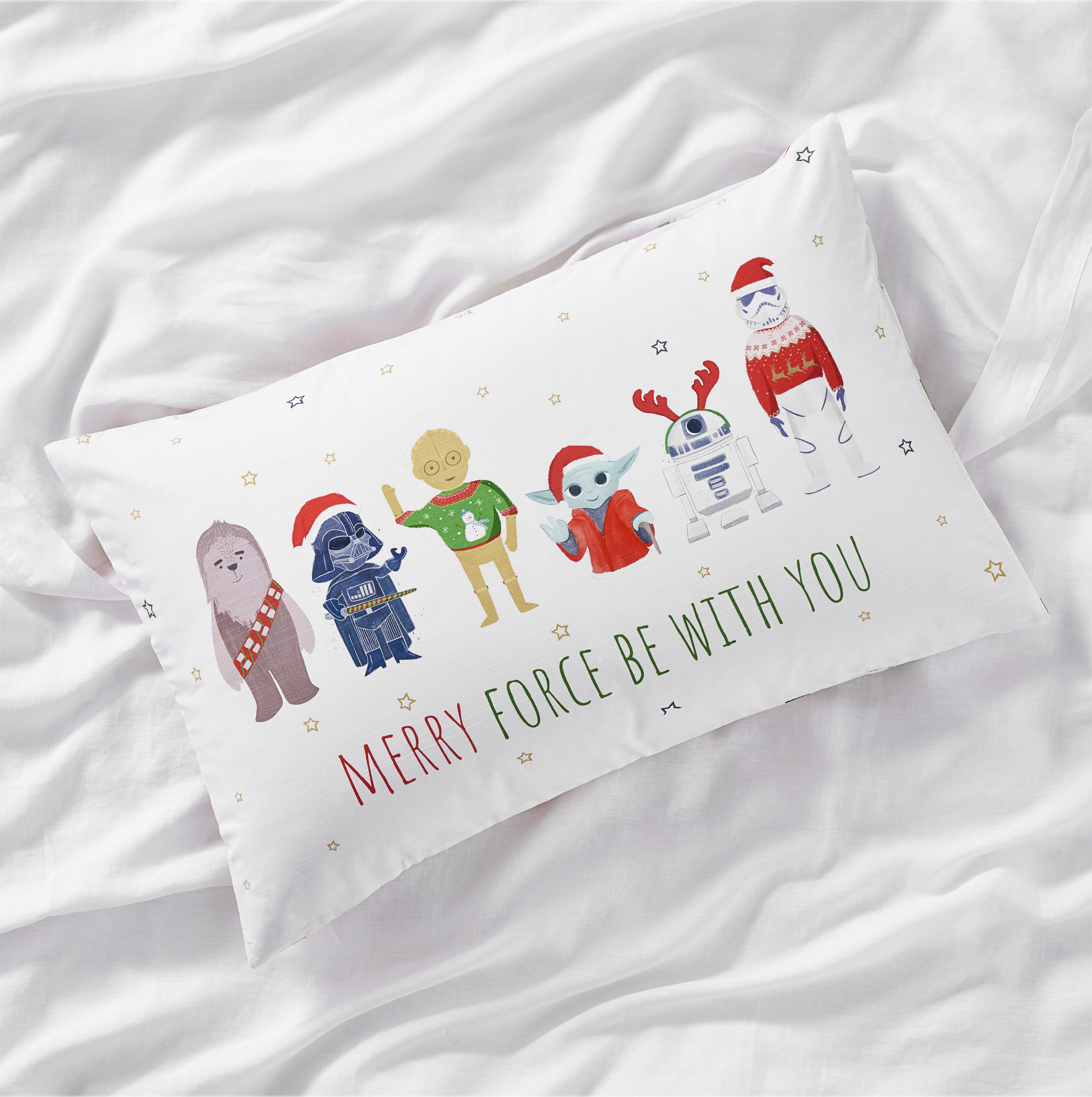 Adairs Kids Star Wars White Christmas Text Pillowcase Adairs