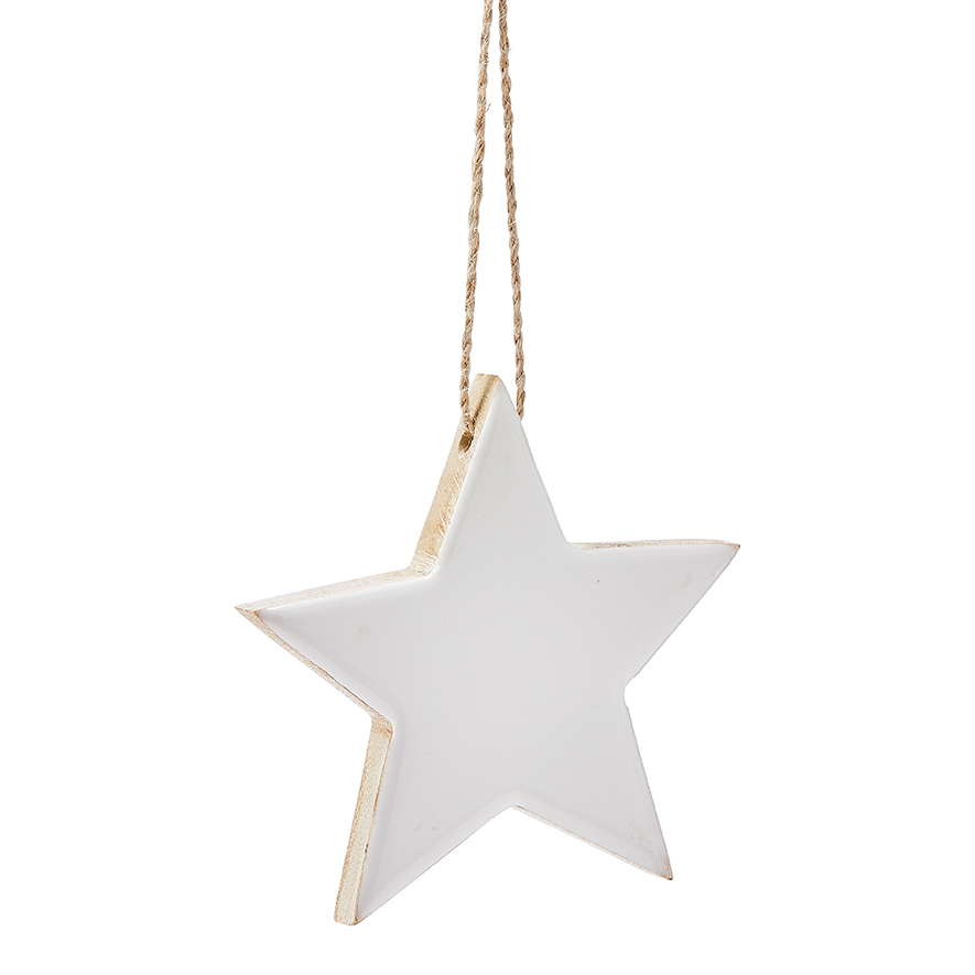 Timber Natural & White Star Ornament | Adairs