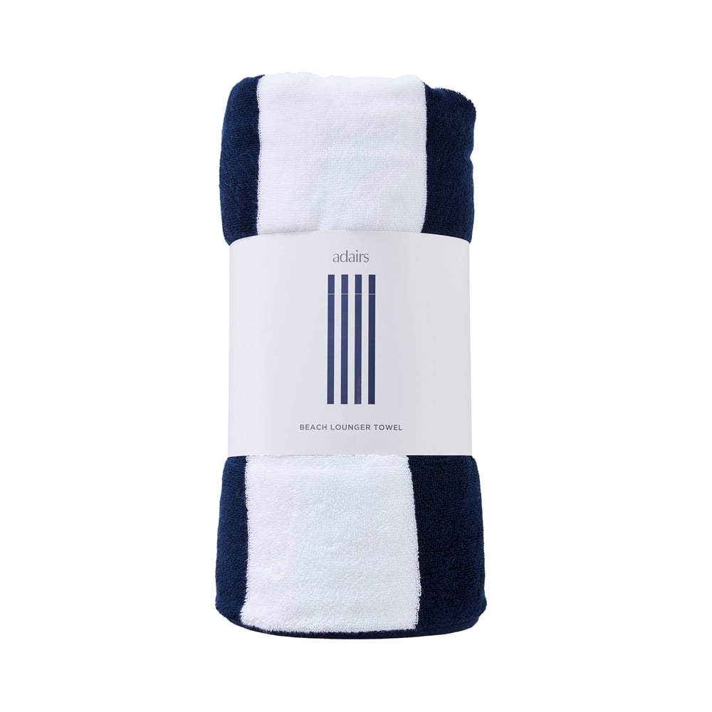 Navy White Beach Lounger Towel Adairs