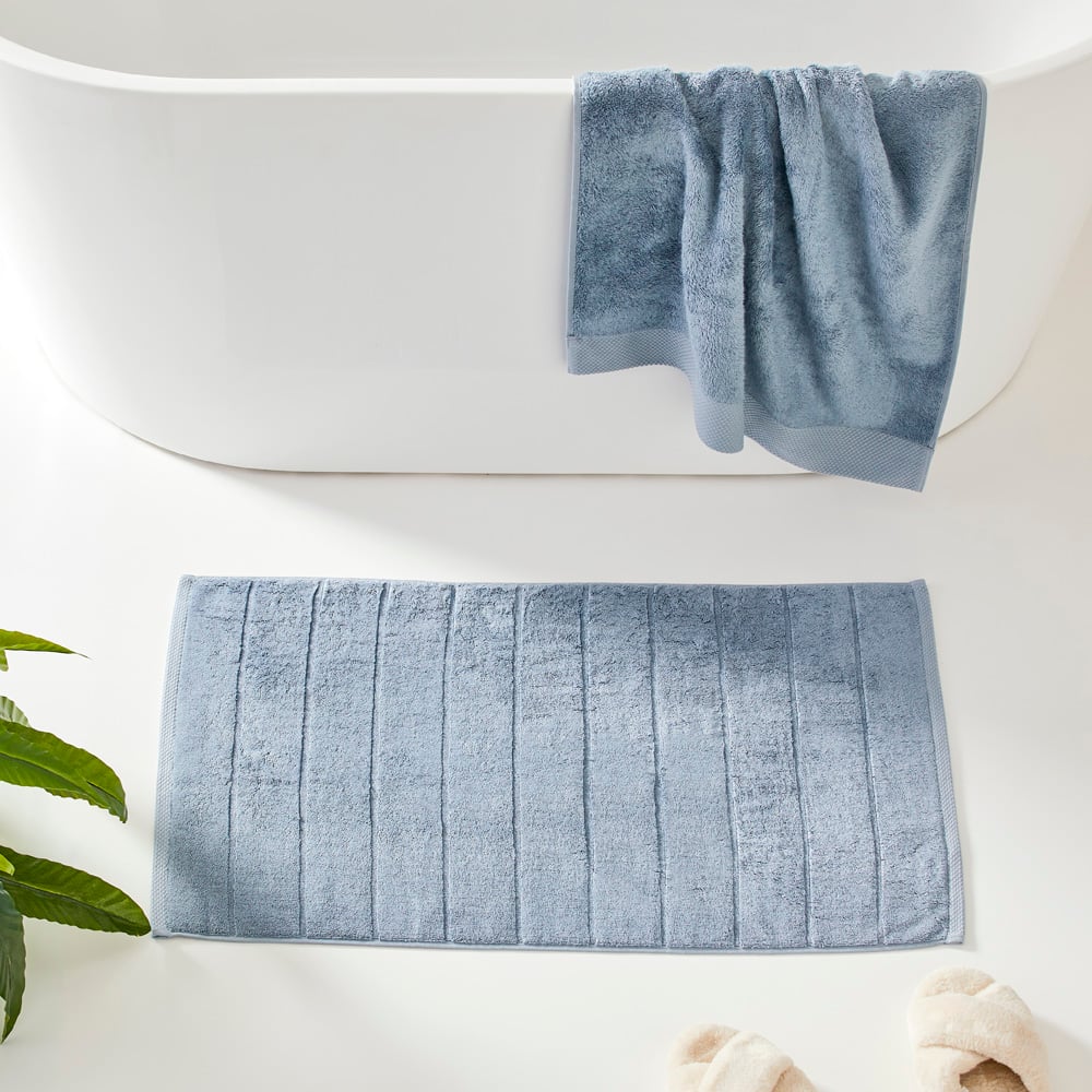 Navara French Blue Solid Cotton Bamboo Bath Mat | Adairs
