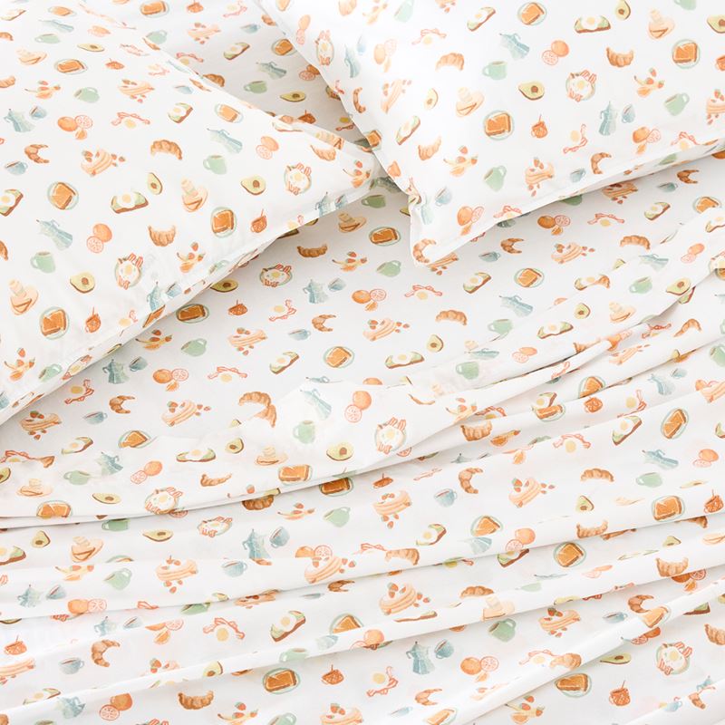 Printed Breakfast In Bed Cotton Washed Sheet Set