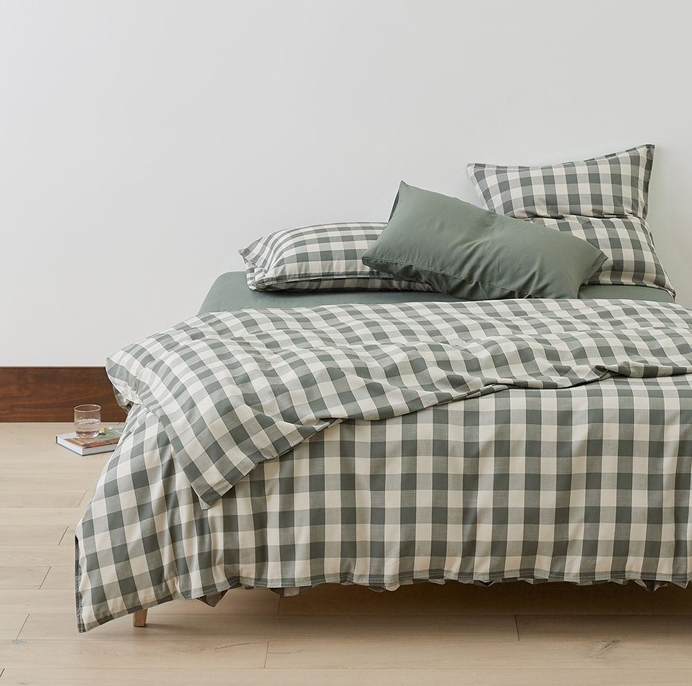 Bamboo Linen Cypress Check Quilt Cover Separates | Adairs