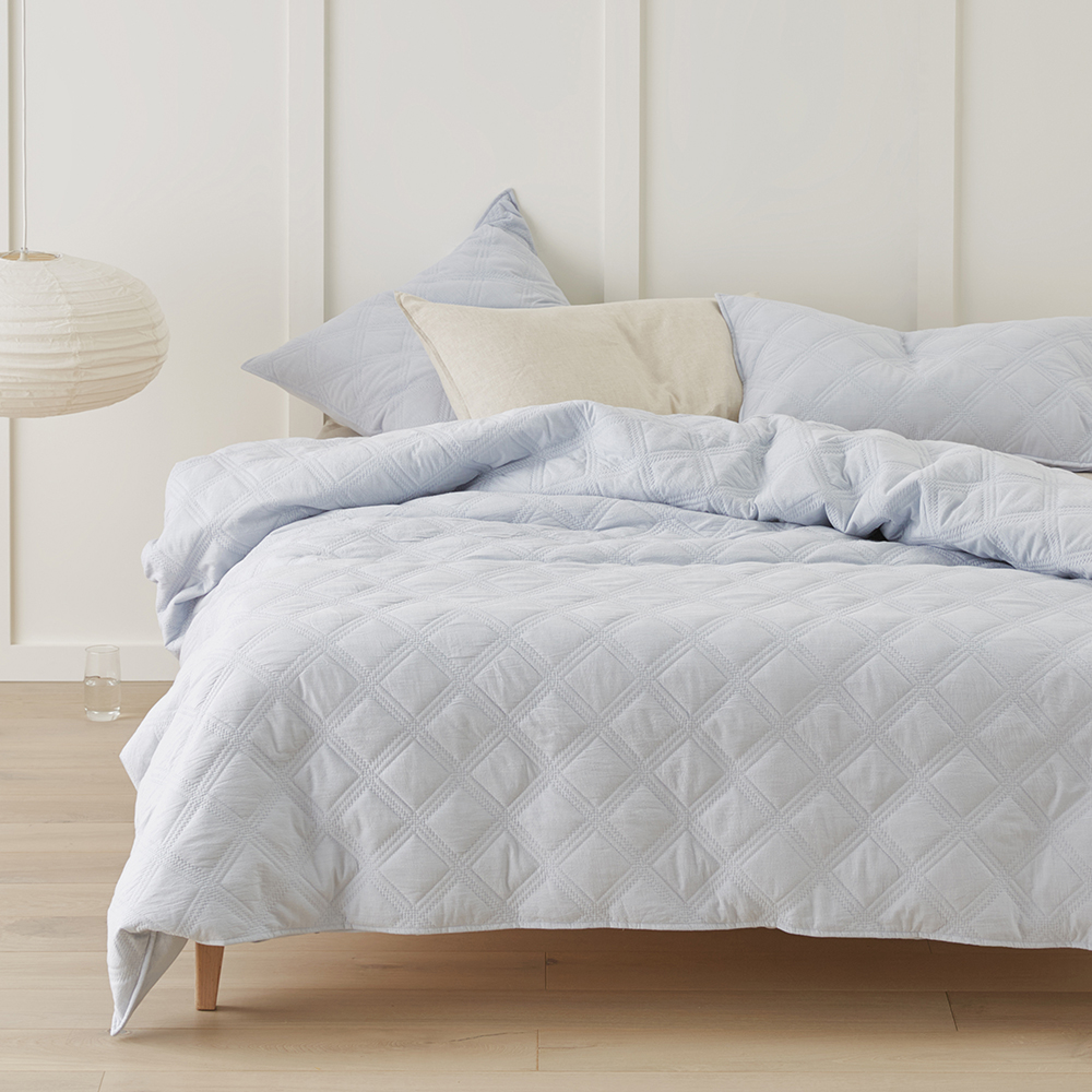 Smith Quilted Blue Chambray Quilt Cover Separates | Adairs