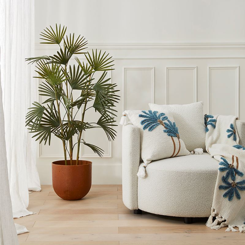 OLD Falls Palm White and Blue Cushion