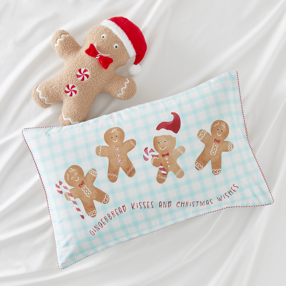 Adairs Kids Gingerbread Kisses Christmas Text Pillowcase Adairs