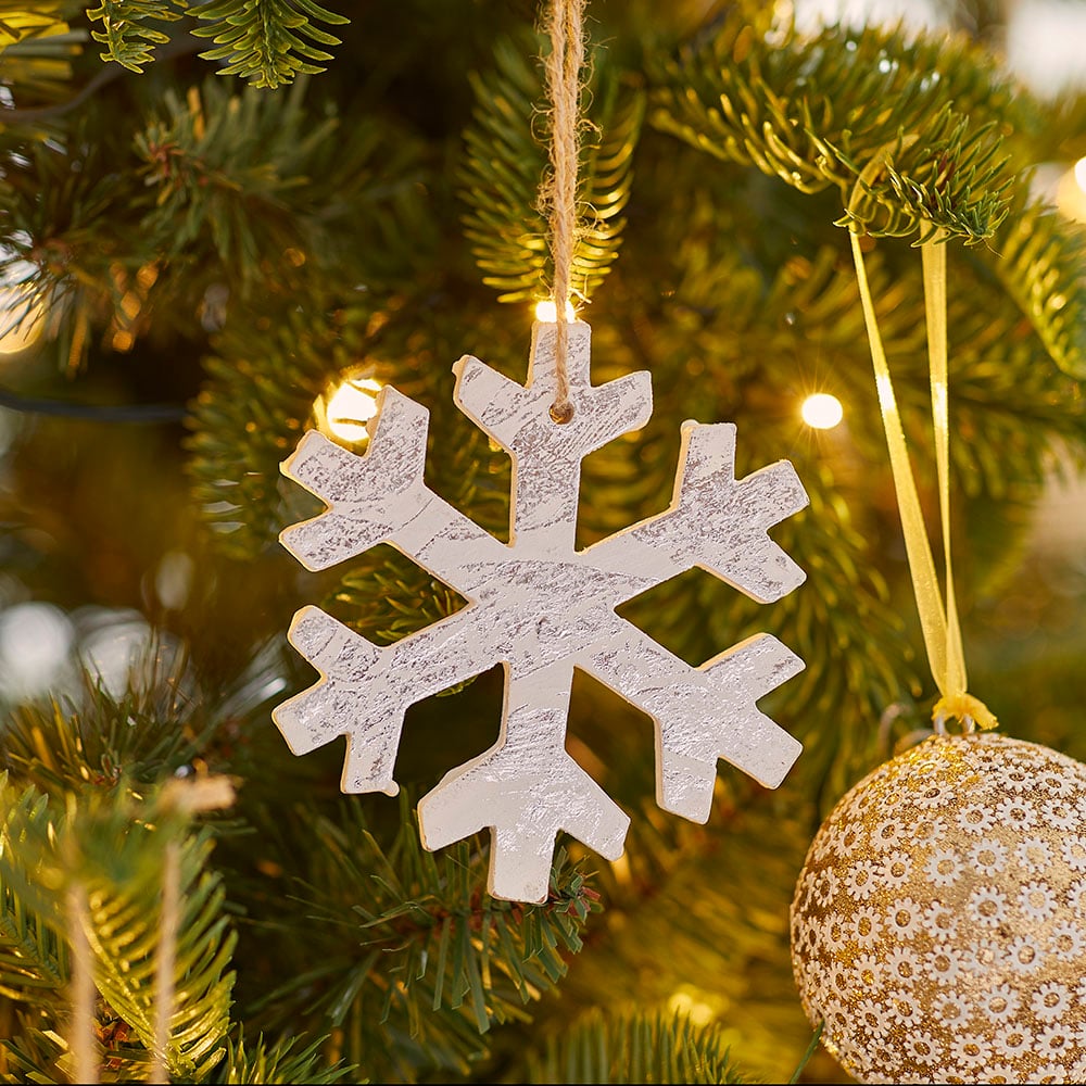 Hanging Silver Timber Snowflake | Adairs