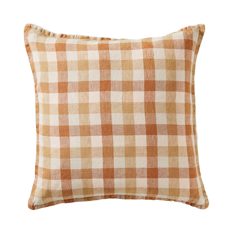 Belgian Earth Multi Check Vintage Washed Linen Cushion