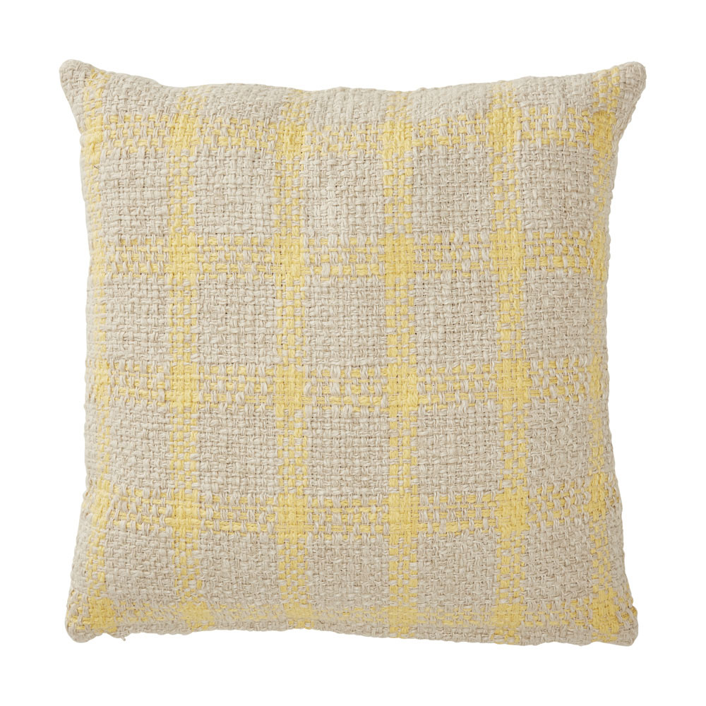 Yellow and grey check clearance cushions