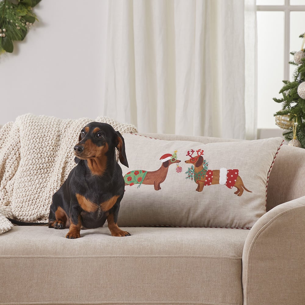 Dachshund christmas shop pillow