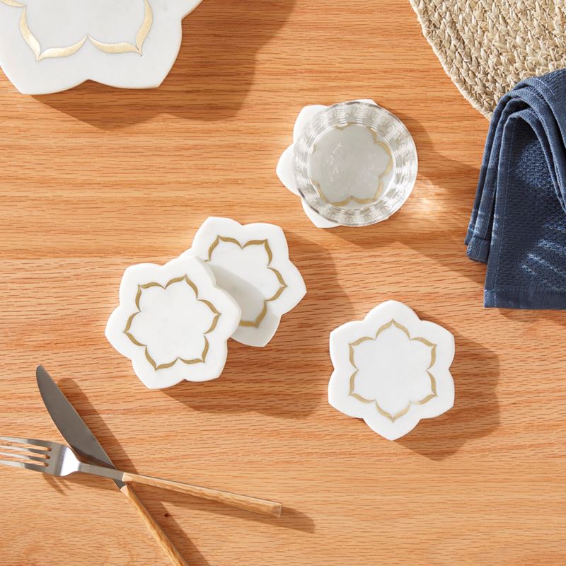 Flower Star White & Gold Marble Coasters Pack of 4
