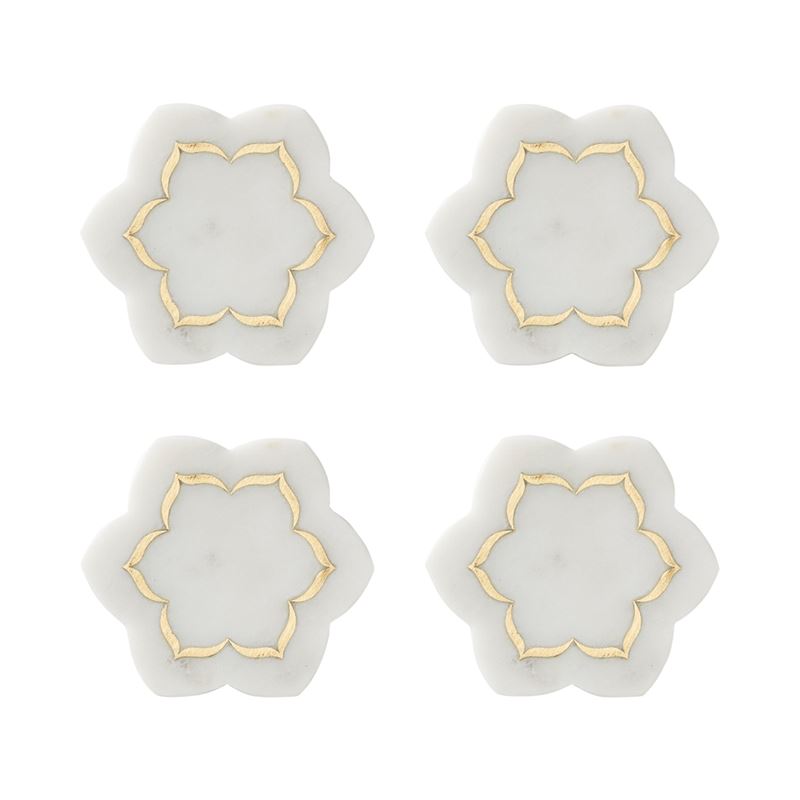 Flower Star White & Gold Marble Coasters Pack of 4