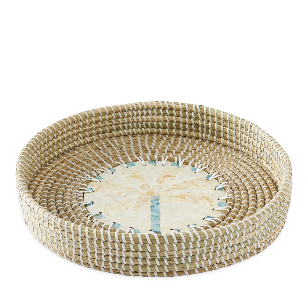 Bahama Blue Palm Round Tray | Adairs