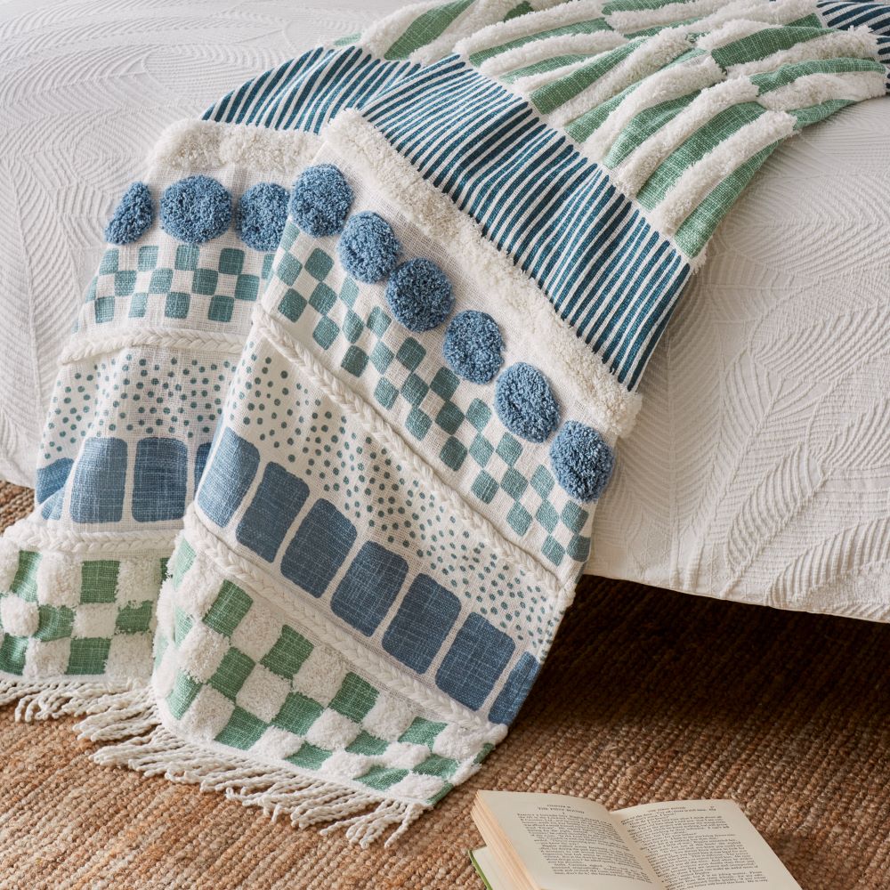 Paloma Green Blue Tufted Throw Adairs