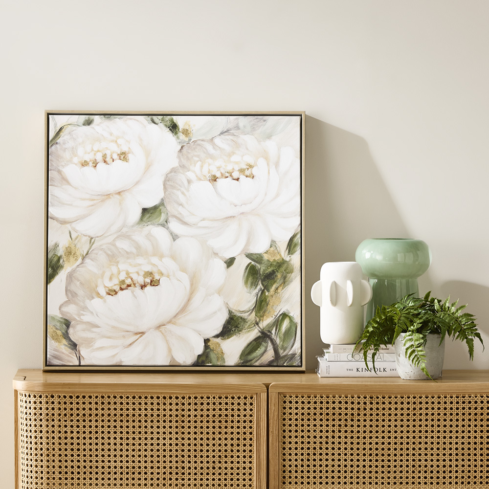 Botanist White Square Peony Canvas | Adairs