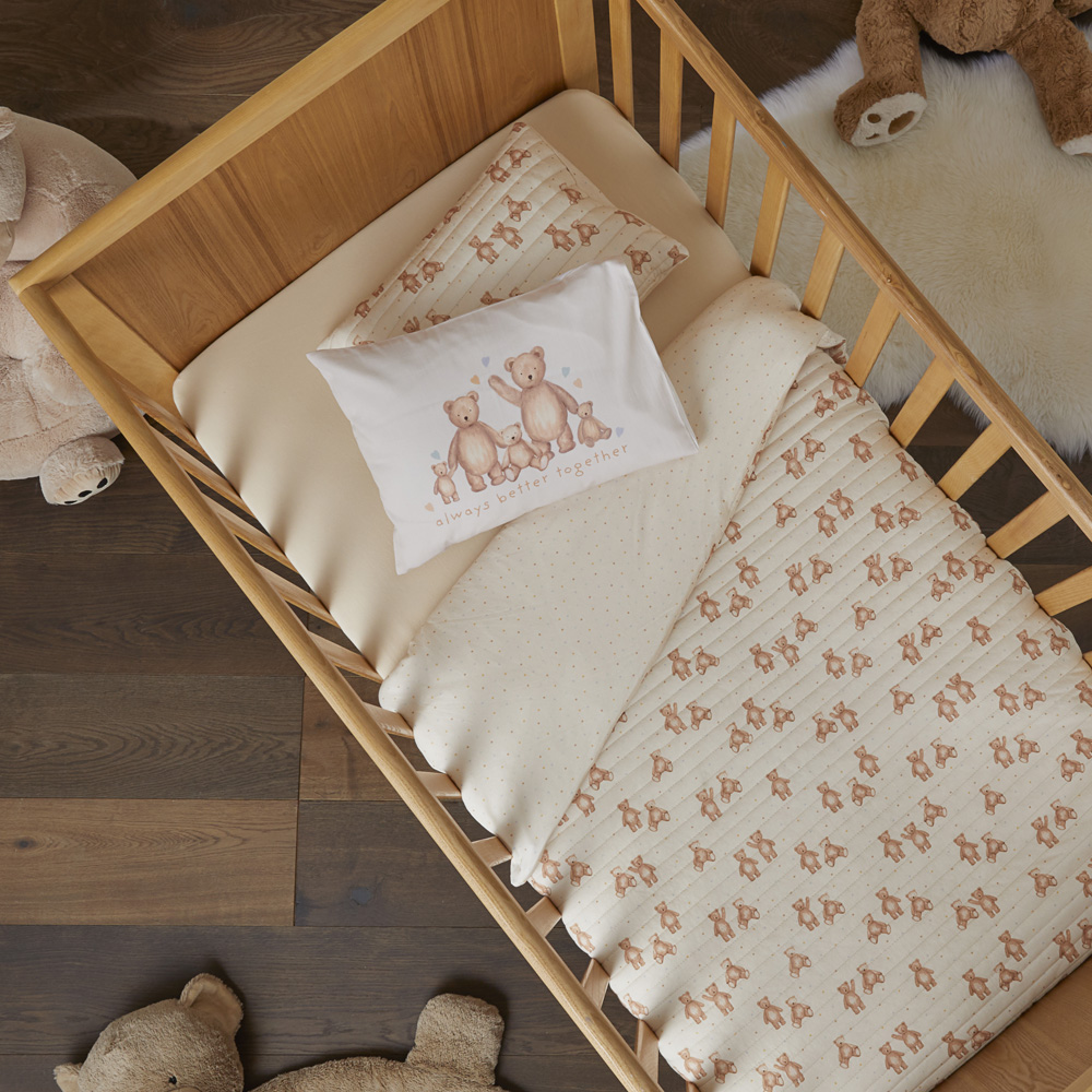 Adairs Kids - Teddy Time Jersey Baby Natural Quilted Cot Quilt Cover ...