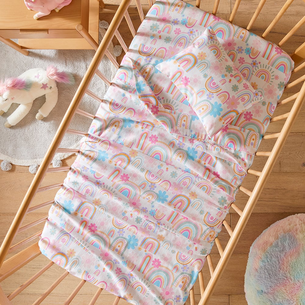 Adairs Kids Sunshine Rainbows Sherbet Flannelette Cot Sheet