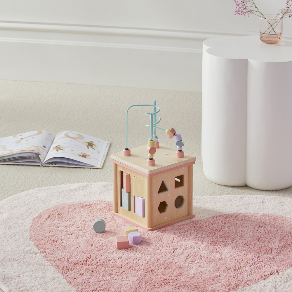 Pink wooden activity sales cube