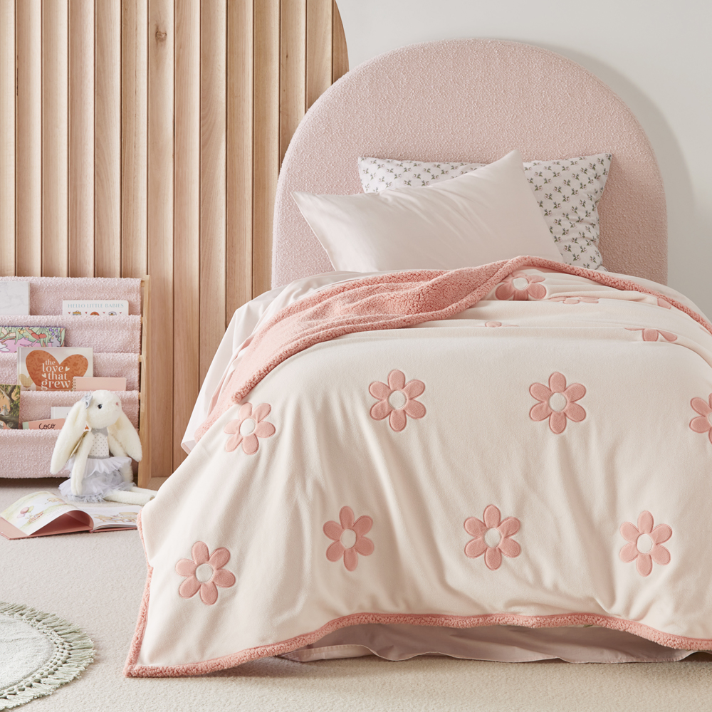 Adairs Kids Fleecy Pink Daisy Blanket Homewares Adairs