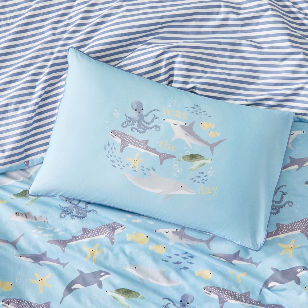 Adairs Kids - Seas The Day Ocean Text Pillowcase | Adairs