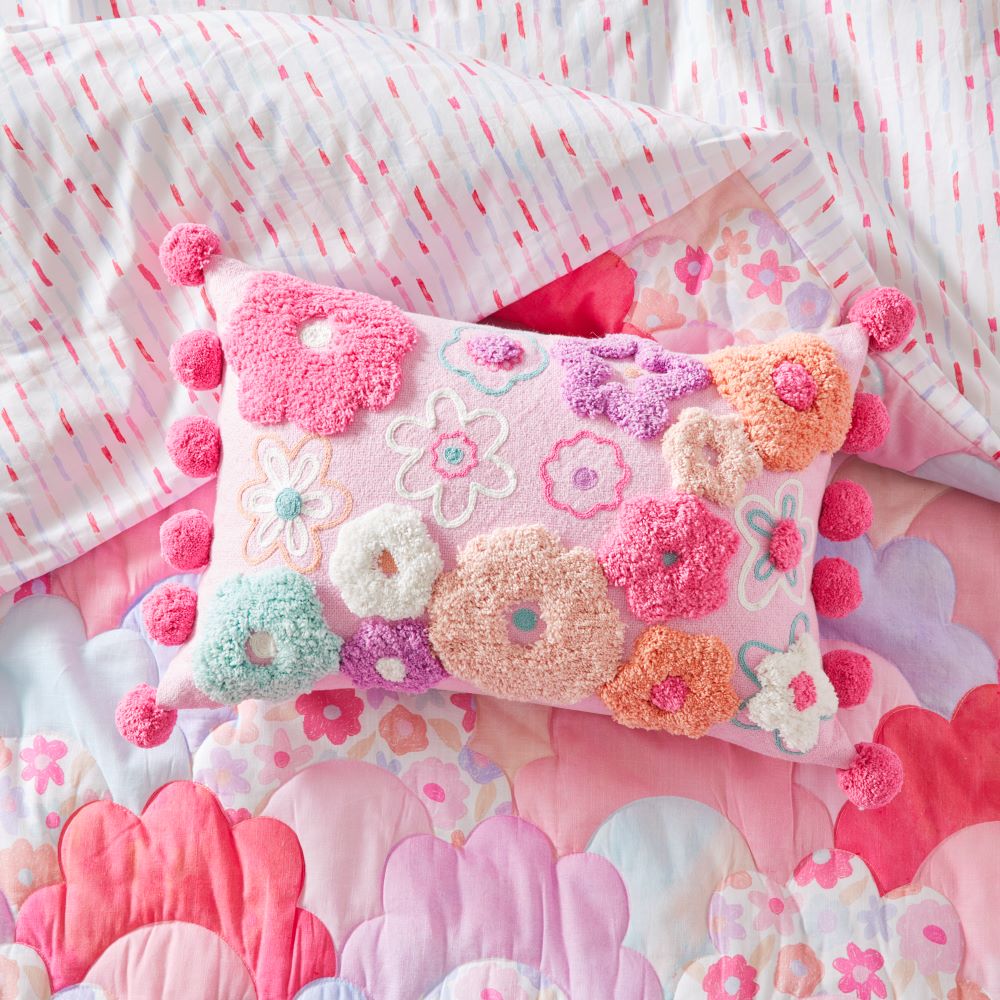 Adairs Kids - Tufted Pink Stella Floral Cushion | Kids Homewares