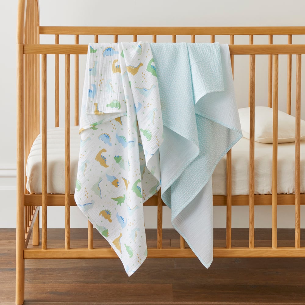 Adairs Baby Dino Hatchlings White Cotton Muslin Baby Swaddles