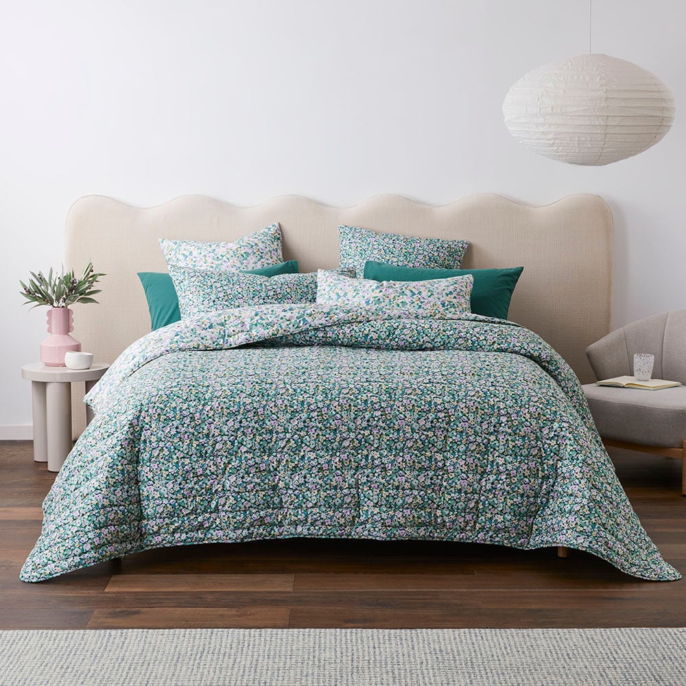 Holly Green Floral Quilted Coverlet Separates | Adairs