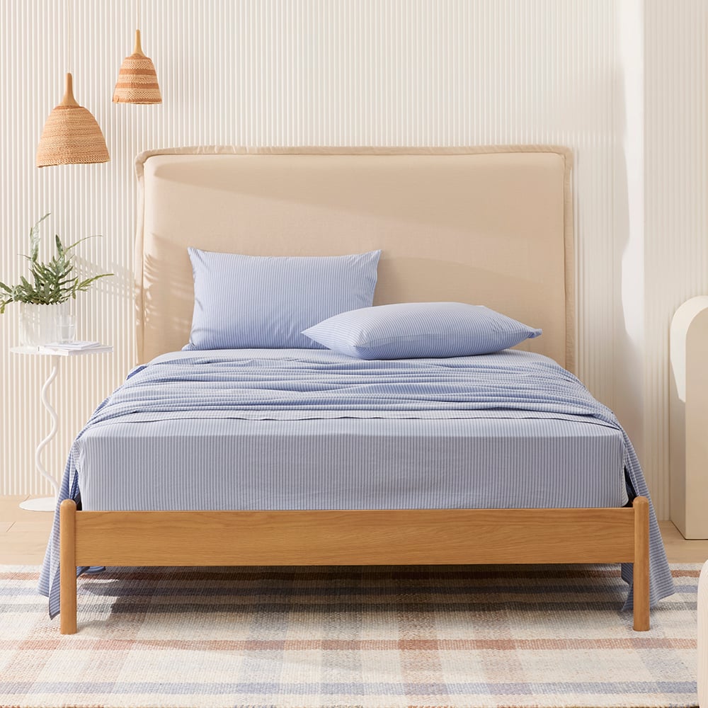 Stonewashed Cotton Printed Thin Chambray Stripe Sheet Set | Adairs