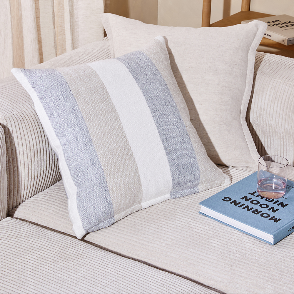 Cabo Natural & Blue Stripe Cushion | Adairs