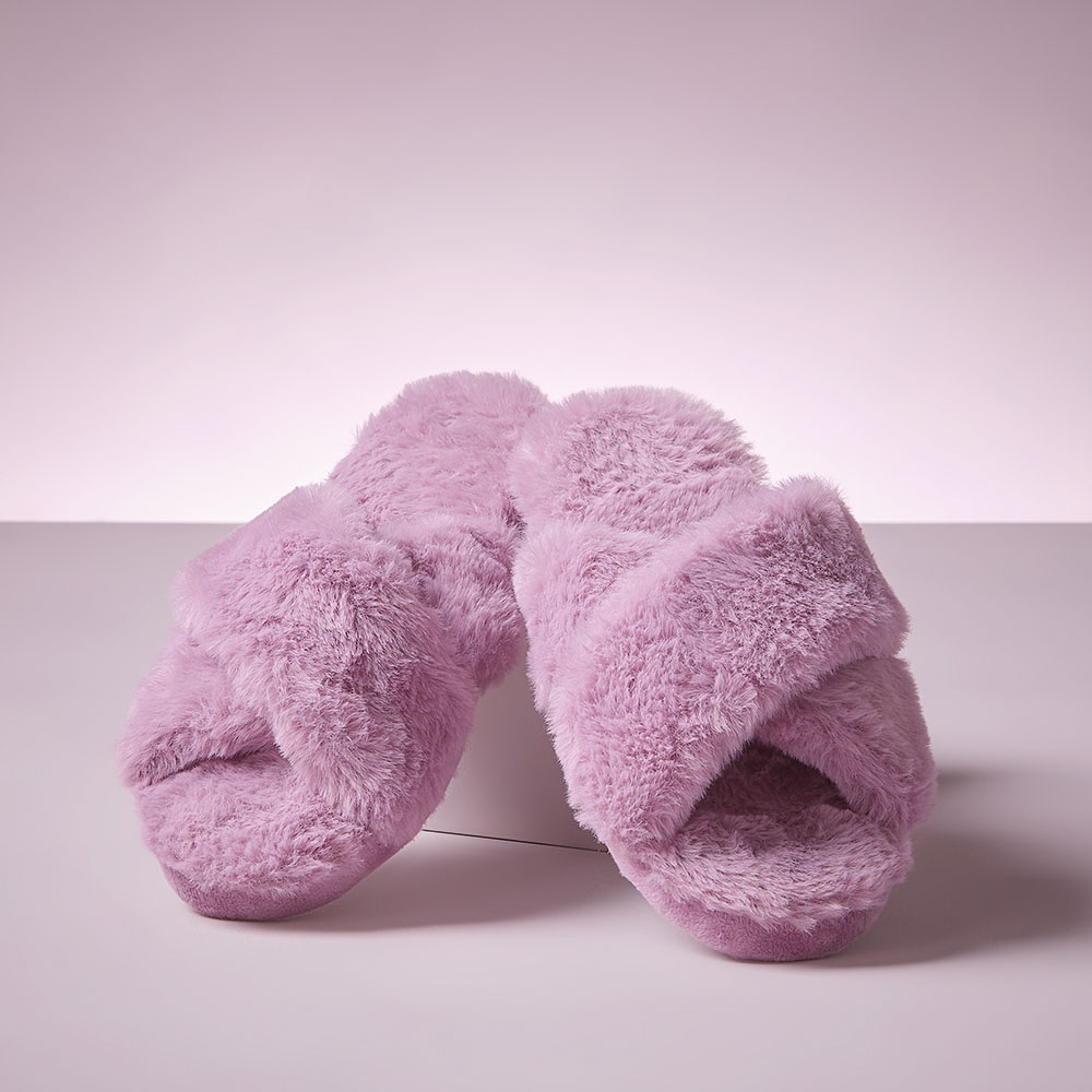 Crossover Soft Aubergine Fur Slippers | Adairs