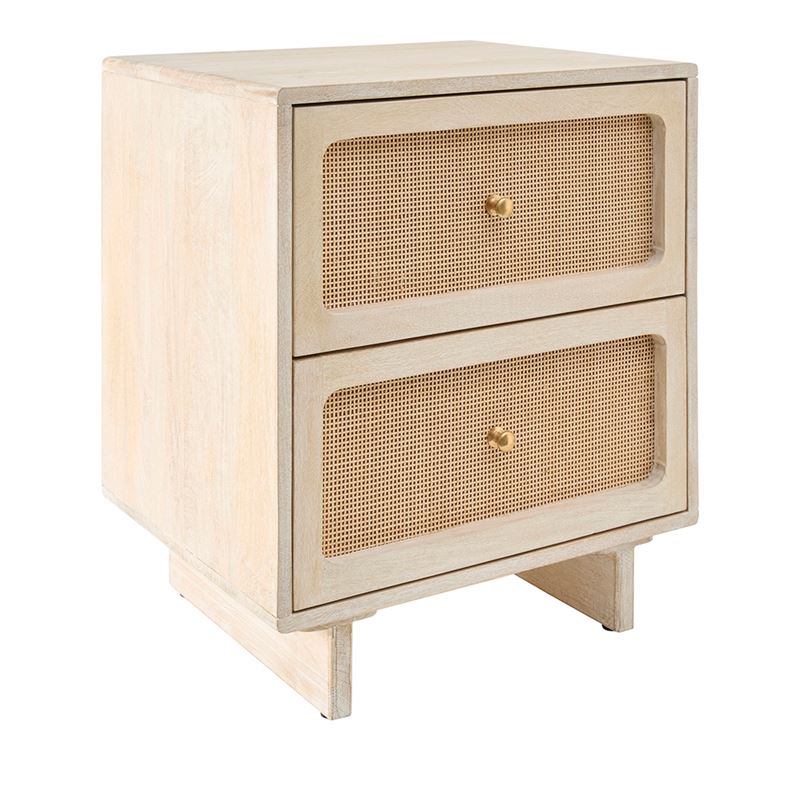 Seattle White Wash 2 Drawer Bedside Table