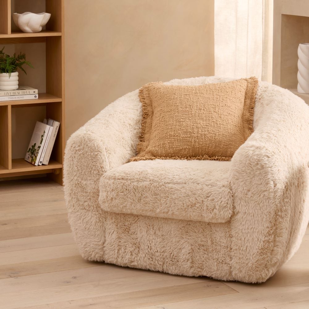 Charlie Fawn Faux Fur Chair | Adairs