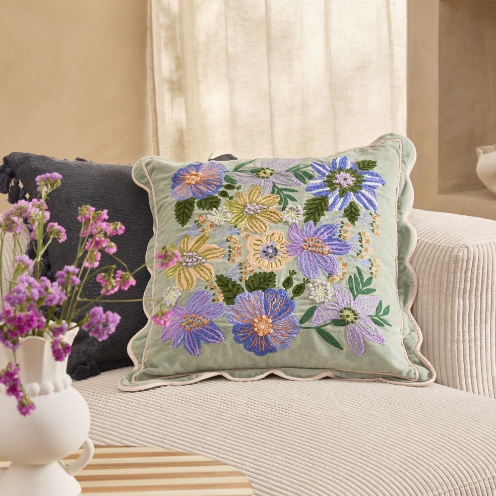 Sephora Green Floral Velvet Cushion | Adairs