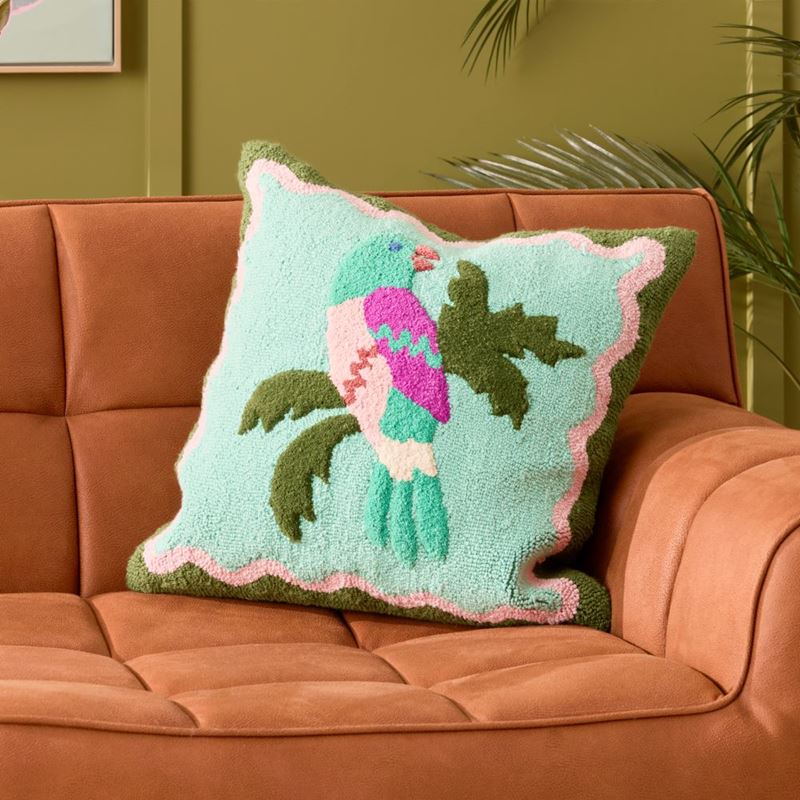 Tropical Bird Green Cushion